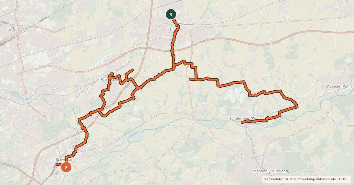 Kartenübersicht der Radroute RadKreis Unna (Süd)