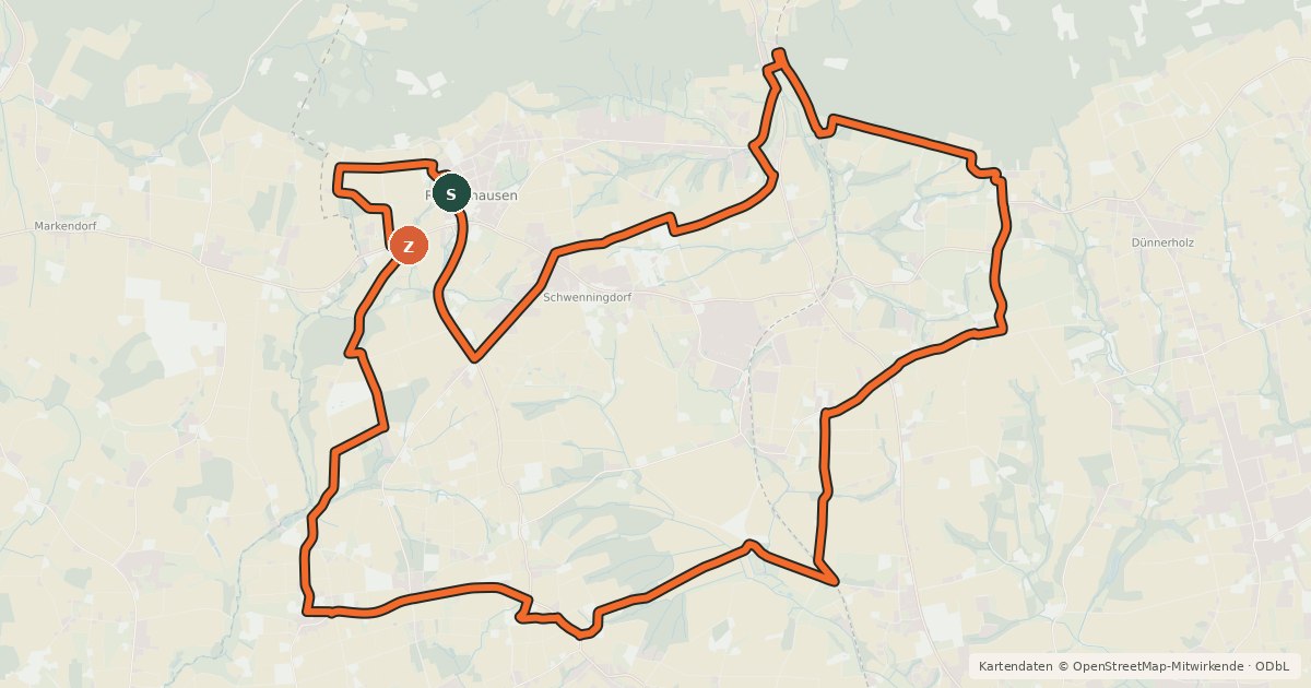 Kartenübersicht der Radroute RadKulTour Rödinghausen