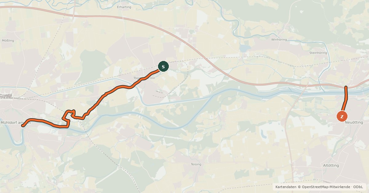 Kartenübersicht der Radroute Radlwallfahrt