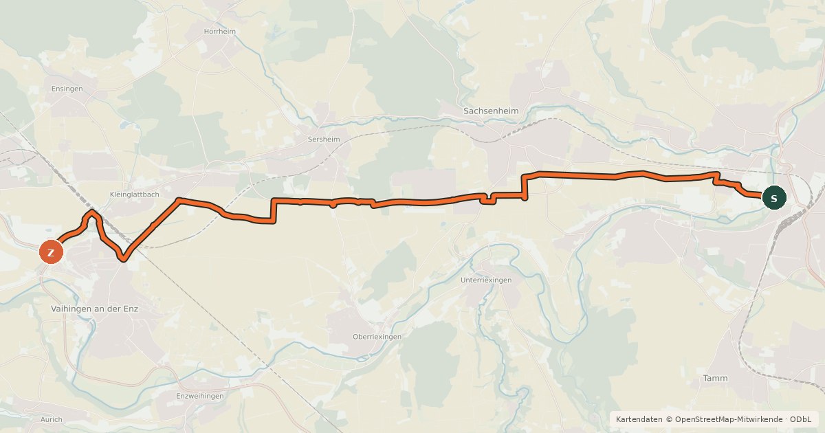 Kartenübersicht der Radroute RadNETZ Bietigheim-Bissingen - Vaihingen
