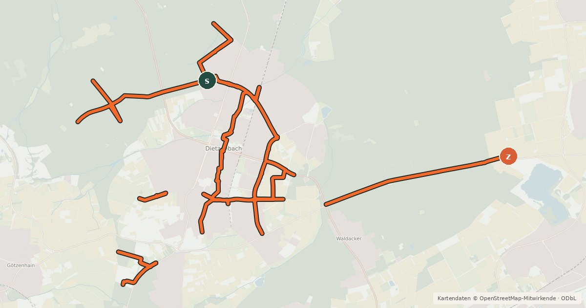 Kartenübersicht der Radroute Radnetz Dietzenbach