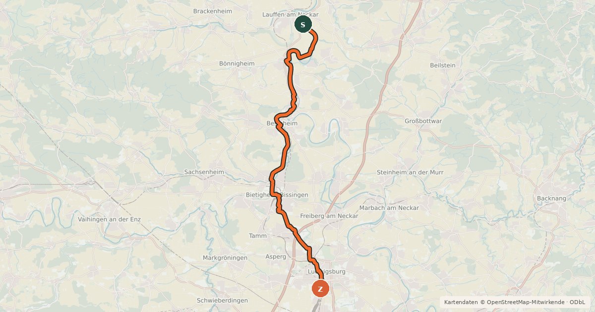 Kartenübersicht der Radroute RadNETZ Kirchheim - Kornwestheim