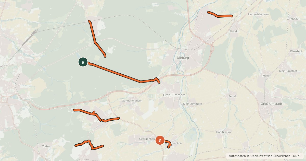 Kartenübersicht der Radroute Radnetz Landkreis Darmstadt-Dieburg
