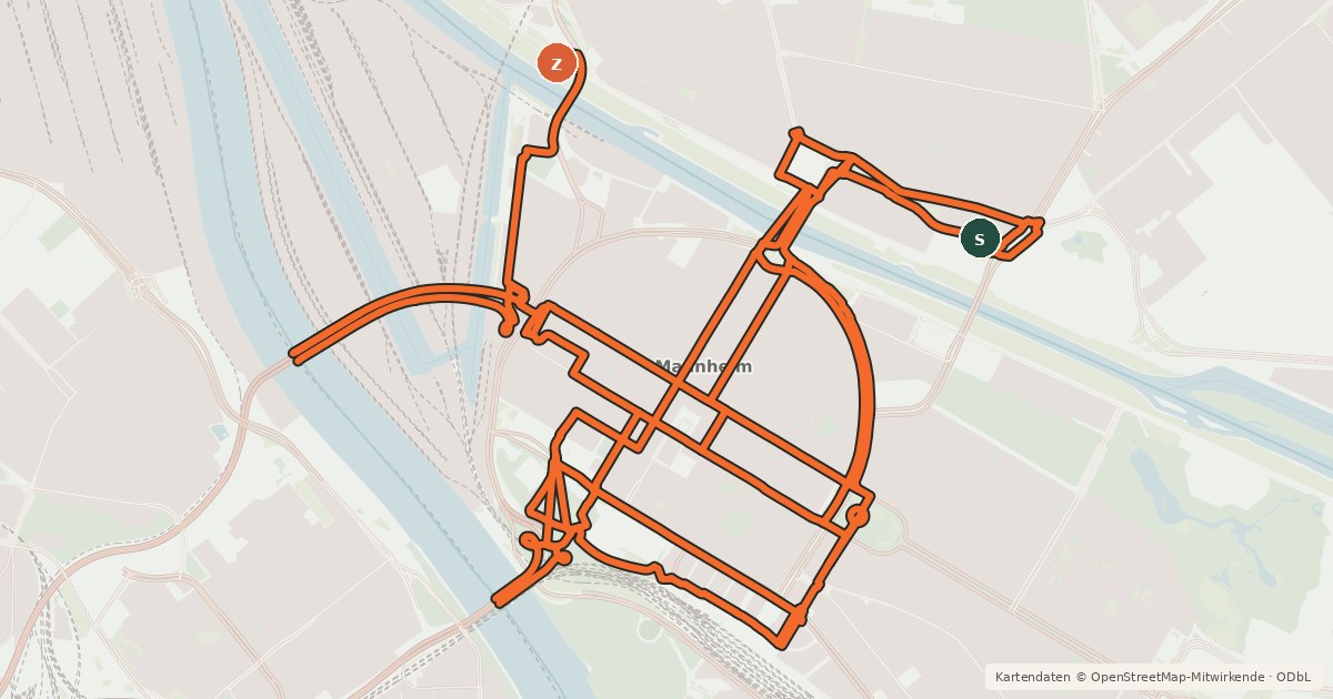 Kartenübersicht der Radroute RadNETZ Mannheim (Stadt)