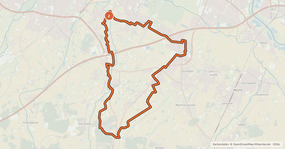 Kartenübersicht der Radroute Radpilgerweg