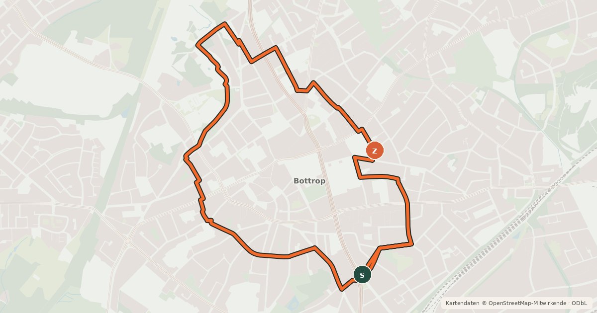 Kartenübersicht der Radroute Radquadrat Bottrop