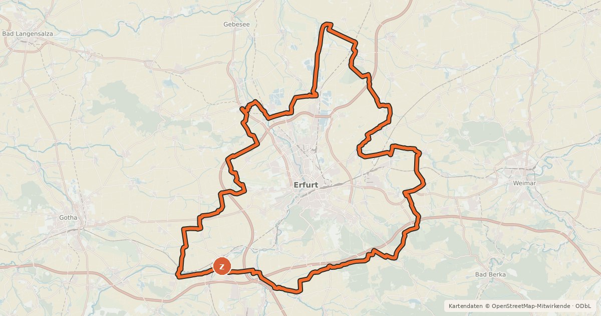 Kartenübersicht der Radroute Radring Erfurt