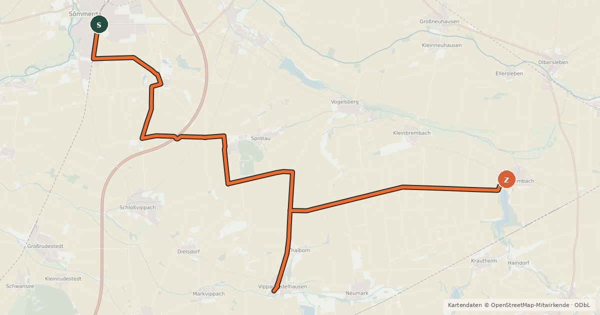 Kartenübersicht der Radroute Radroute 1 (Gelb)