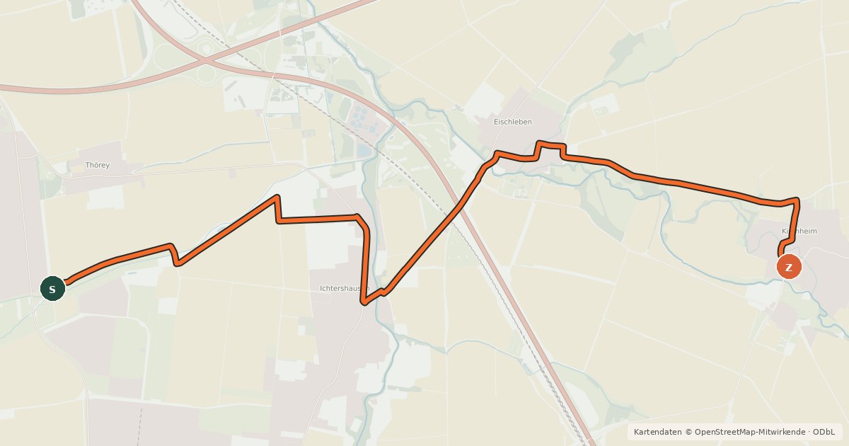 Kartenübersicht der Radroute Radroute 12-14