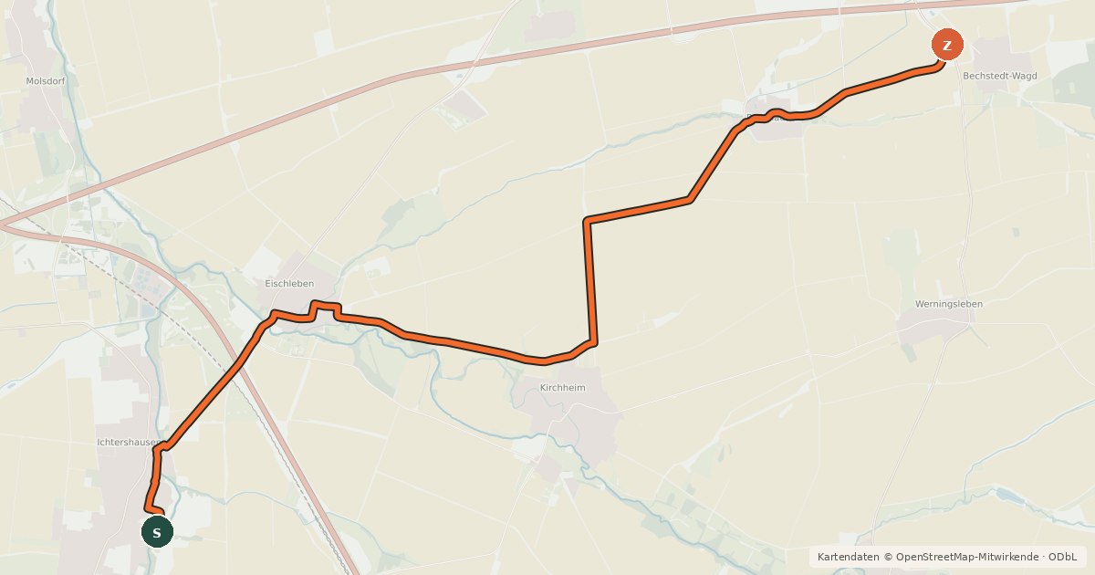 Kartenübersicht der Radroute Radroute 13-15