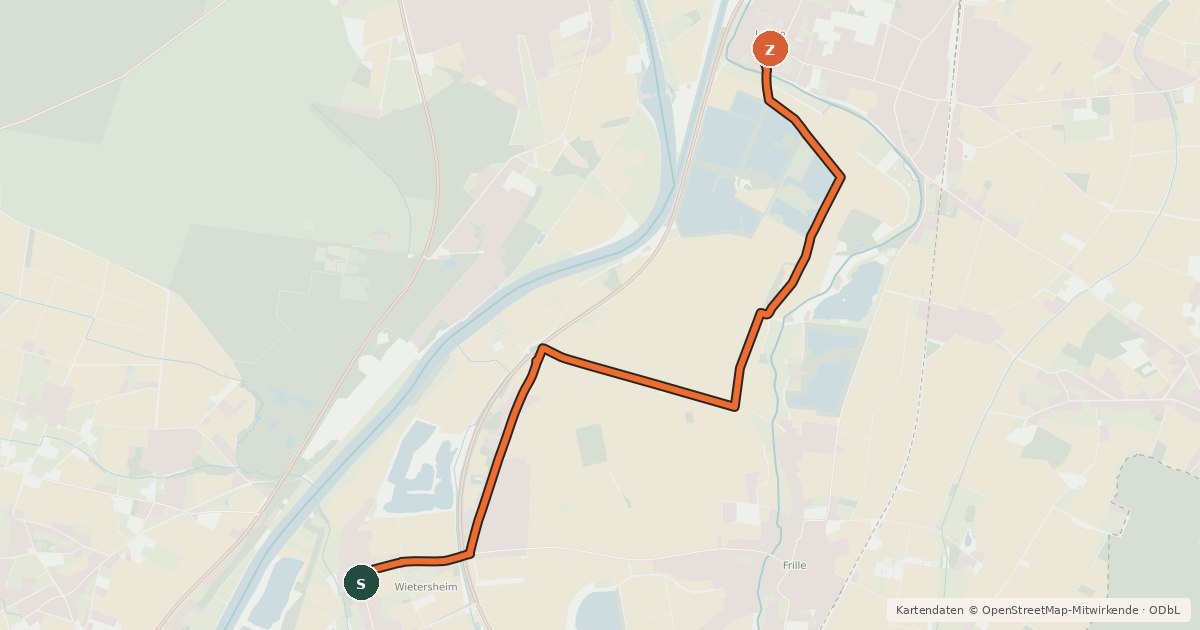 Kartenübersicht der Radroute Radroute 14-15