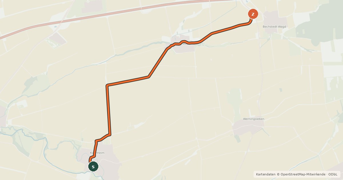 Kartenübersicht der Radroute Radroute 14-15
