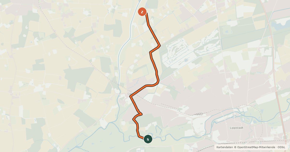 Kartenübersicht der Radroute Radroute 16-17