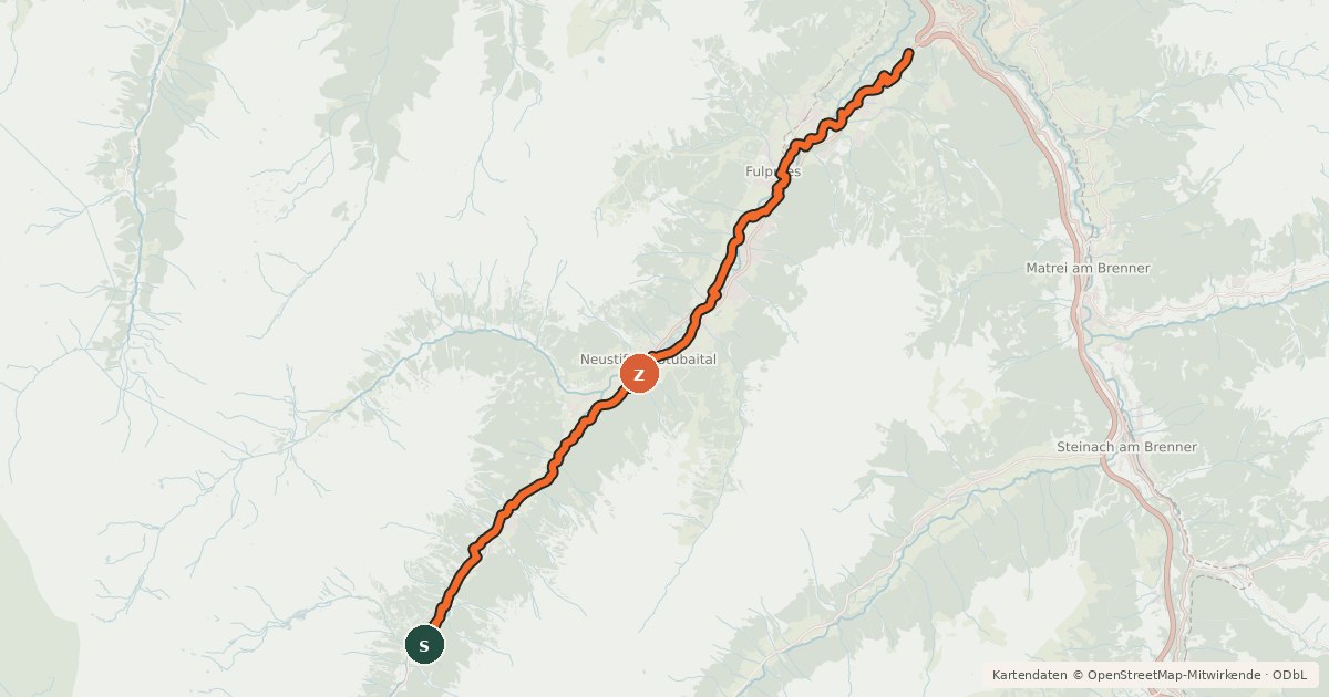Kartenübersicht der Radroute Radroute 19 "Stubai Radweg"