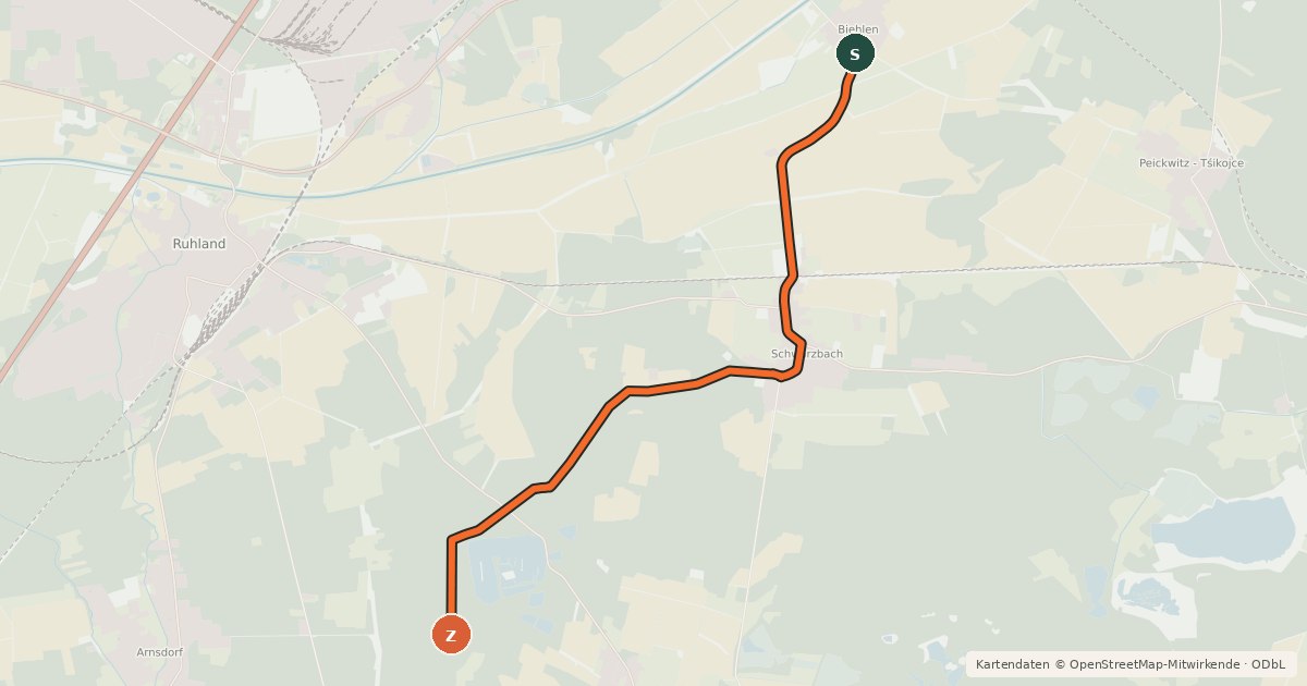 Kartenübersicht der Radroute Radroute 25-29