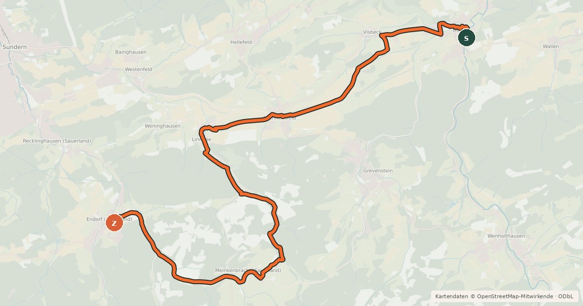 Kartenübersicht der Radroute Radroute 29-41