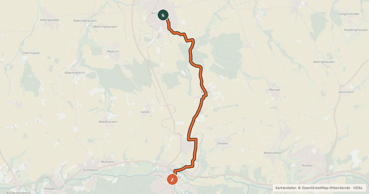 Kartenübersicht der Radroute Radroute 30-36