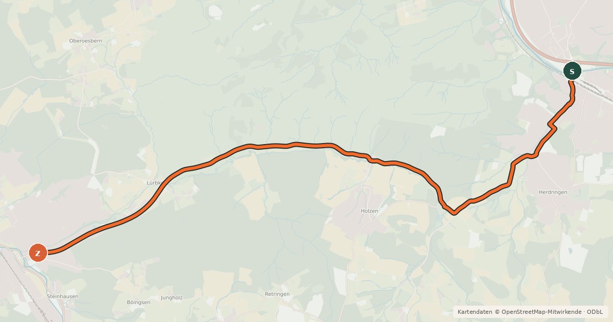 Kartenübersicht der Radroute Radroute 31-38
