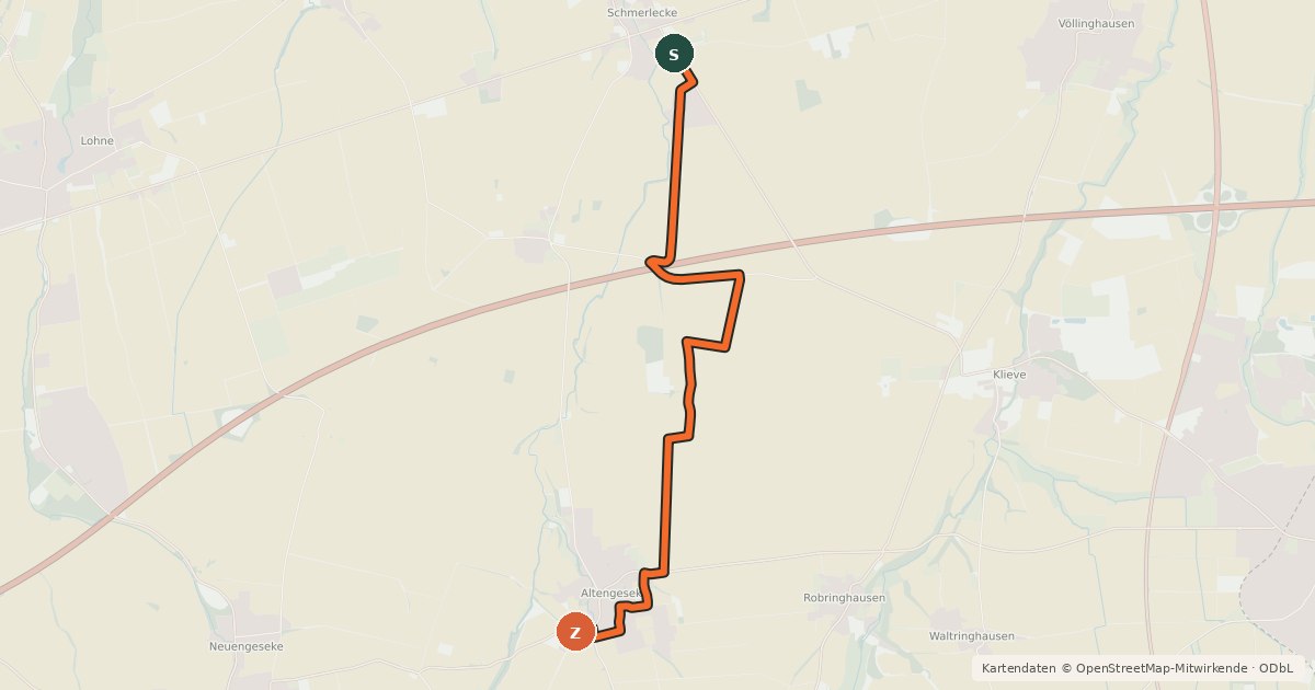 Kartenübersicht der Radroute Radroute 33-34