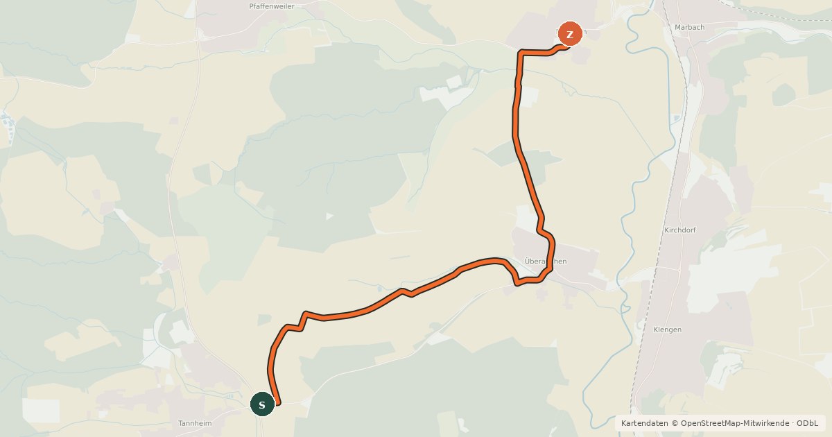 Kartenübersicht der Radroute Radroute 35-38
