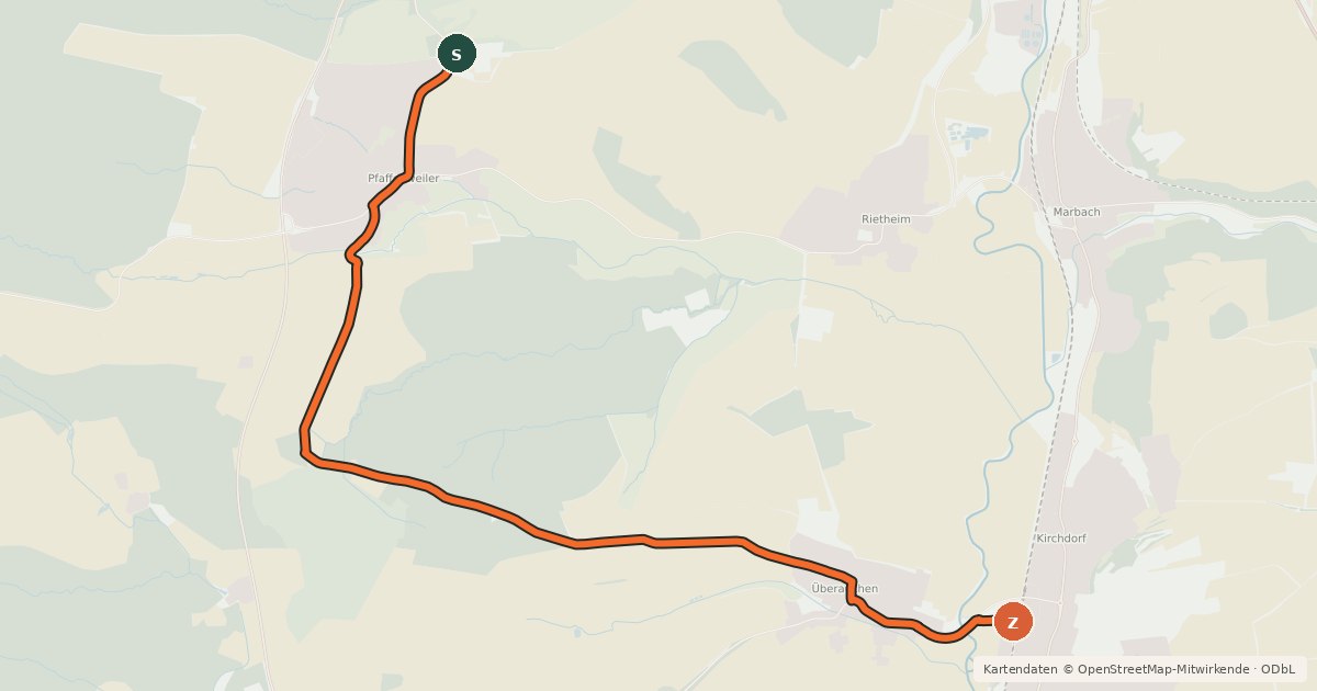 Kartenübersicht der Radroute Radroute 36-39
