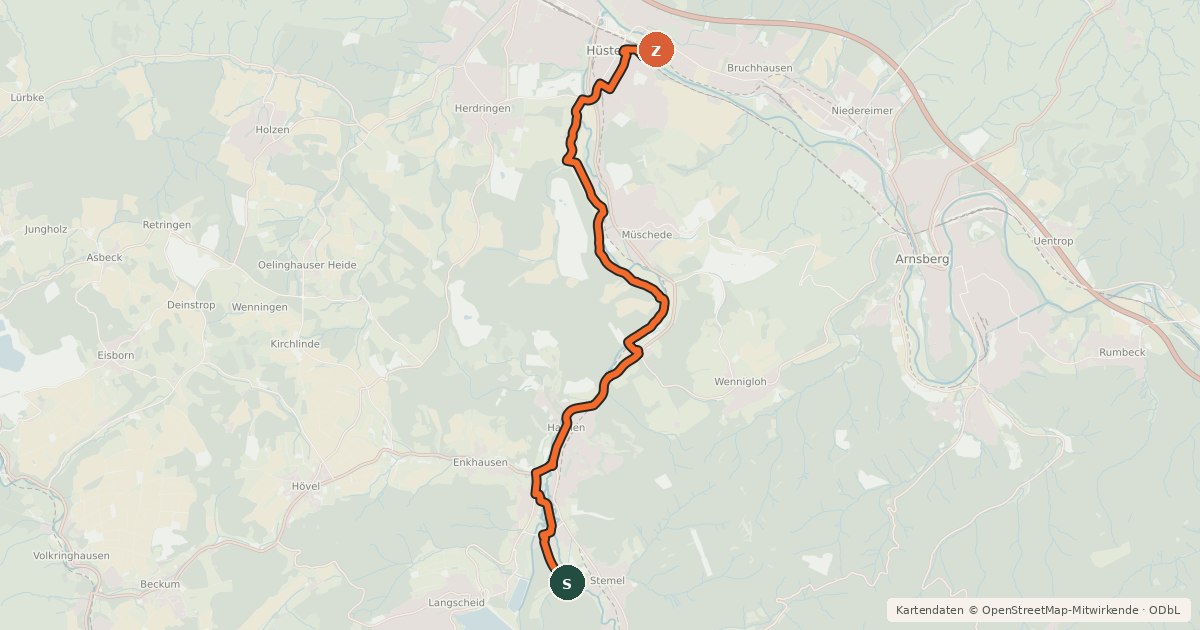 Kartenübersicht der Radroute Radroute 36-49