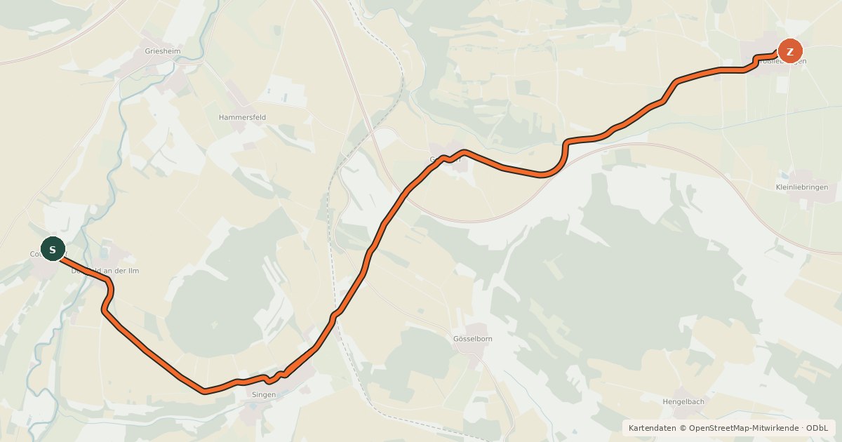 Kartenübersicht der Radroute Radroute 44-45