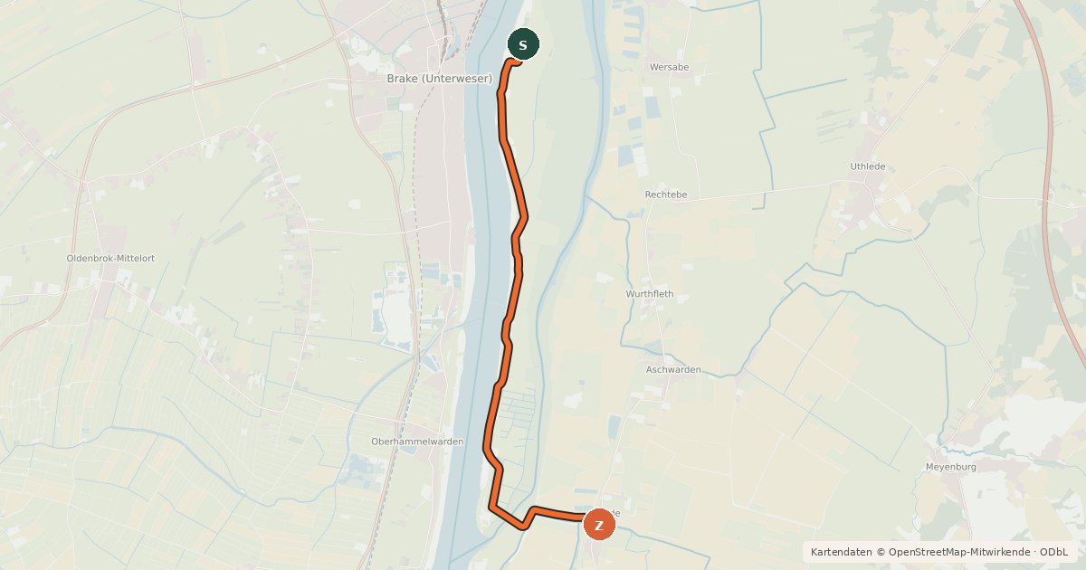 Kartenübersicht der Radroute Radroute 52-53