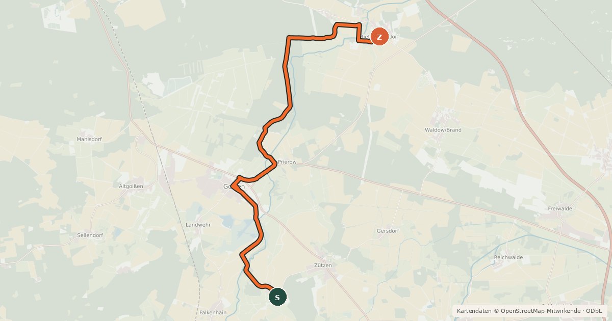 Kartenübersicht der Radroute Radroute 52-68