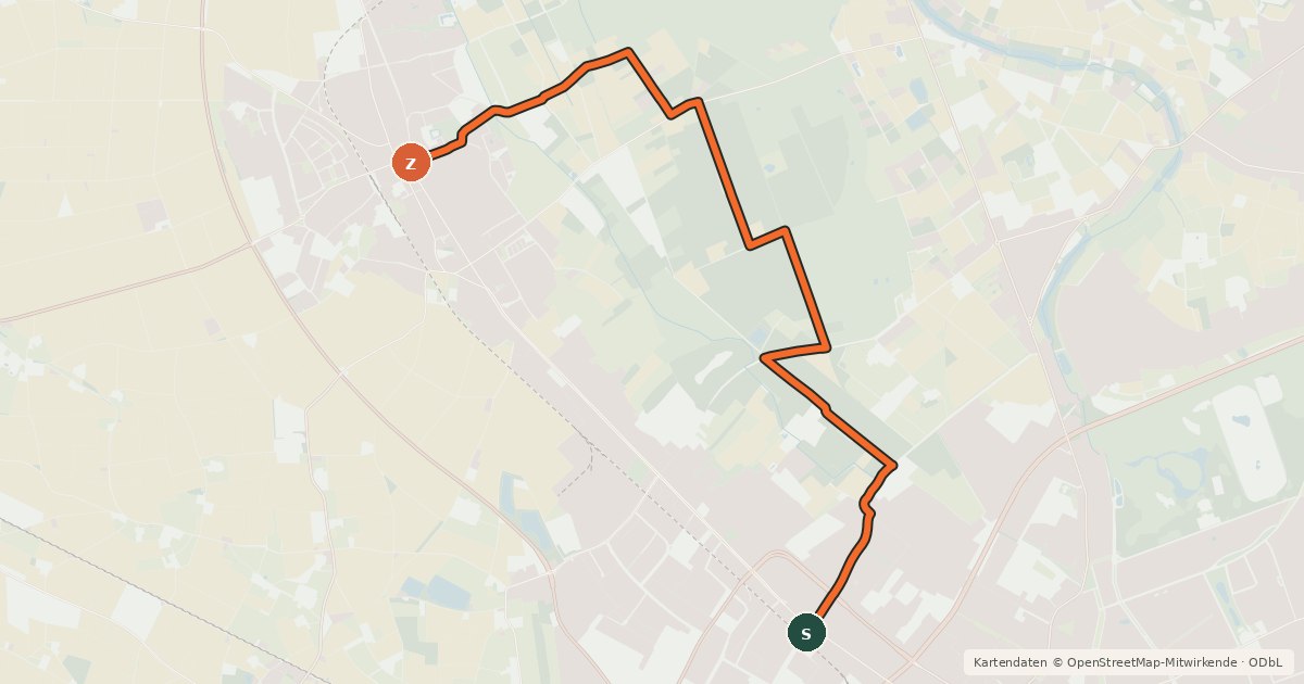 Kartenübersicht der Radroute Radroute 53-54