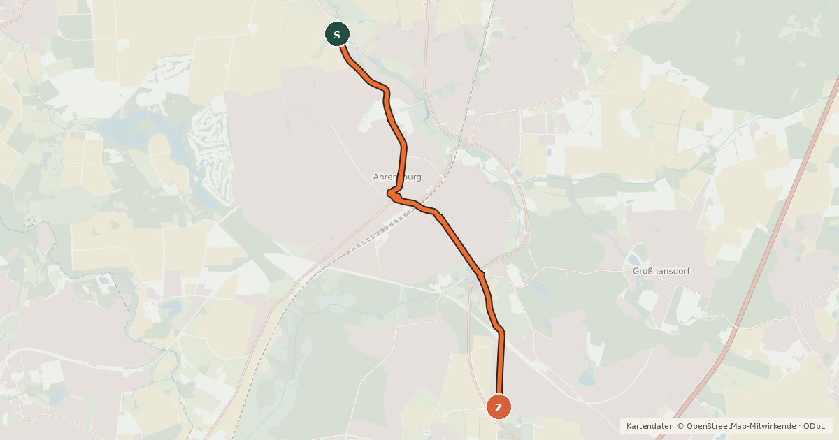 Kartenübersicht der Radroute Radroute A3 Ahrensburger Redder <=> Bünningstedter Straße