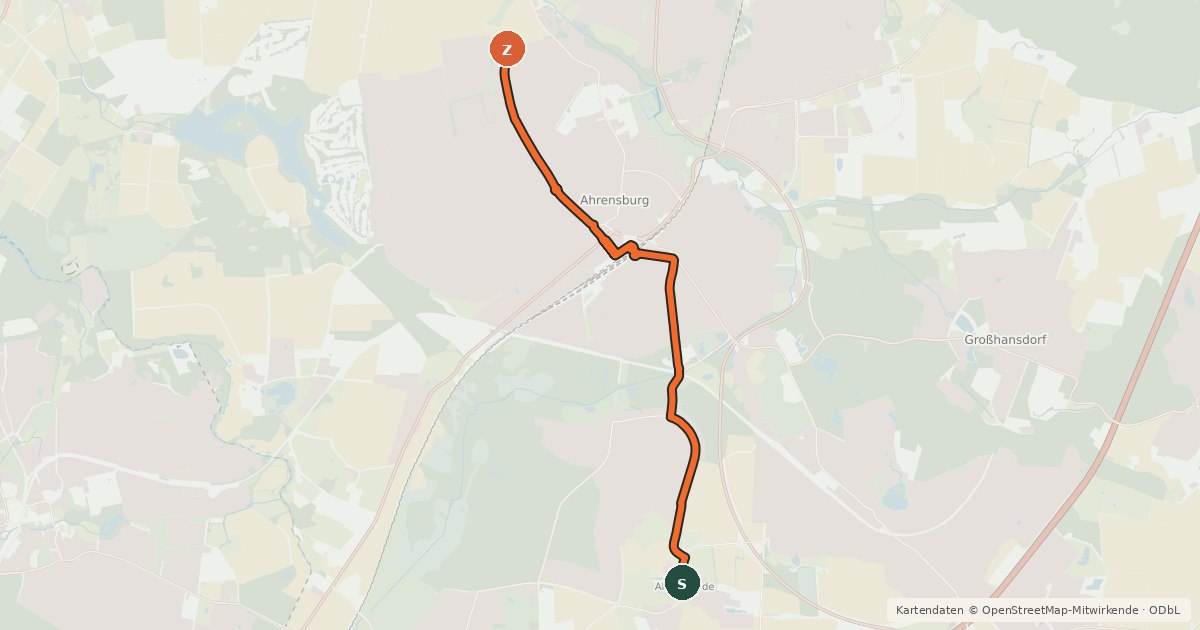 Kartenübersicht der Radroute Radroute A4 Ahrensfelde <=> Rosenweg