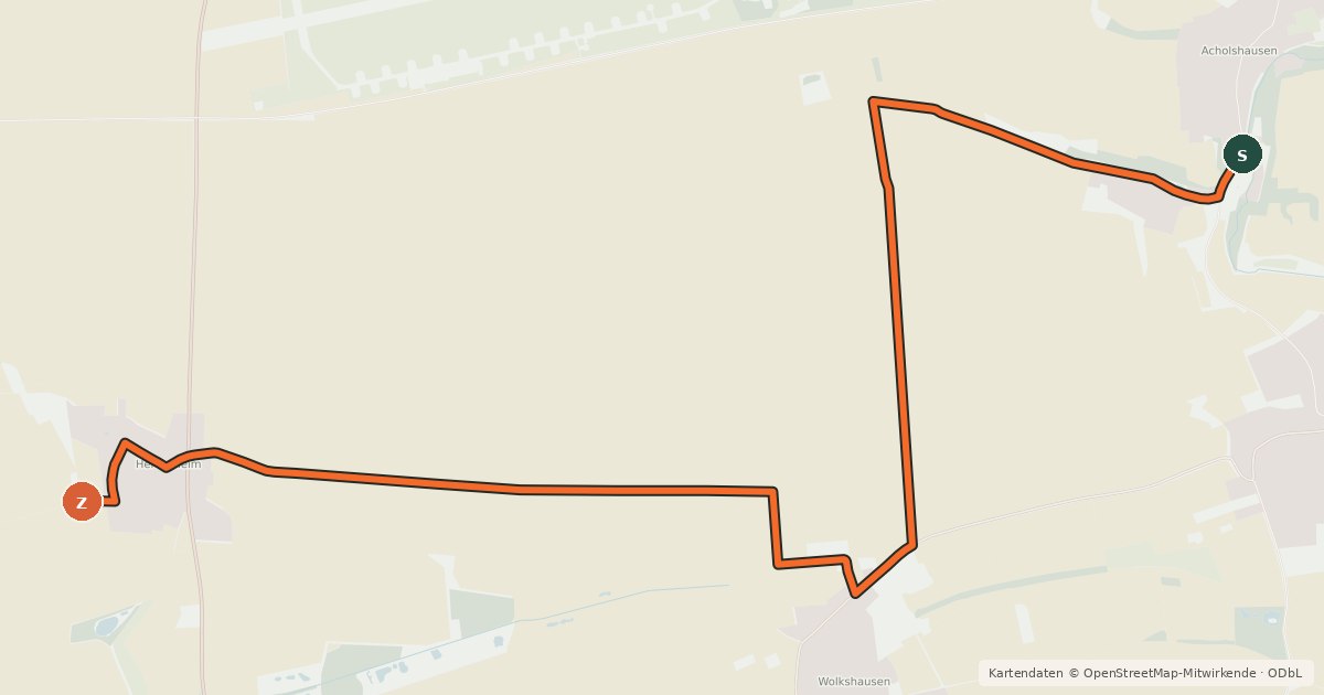 Kartenübersicht der Radroute Radroute Acholshausen-Wolkshausen-Herchsheim