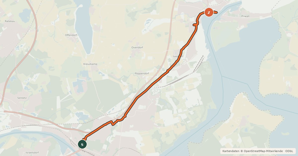 Kartenübersicht der Radroute Radroute (Alltag) HL27 Herrentunnel - Travemünde