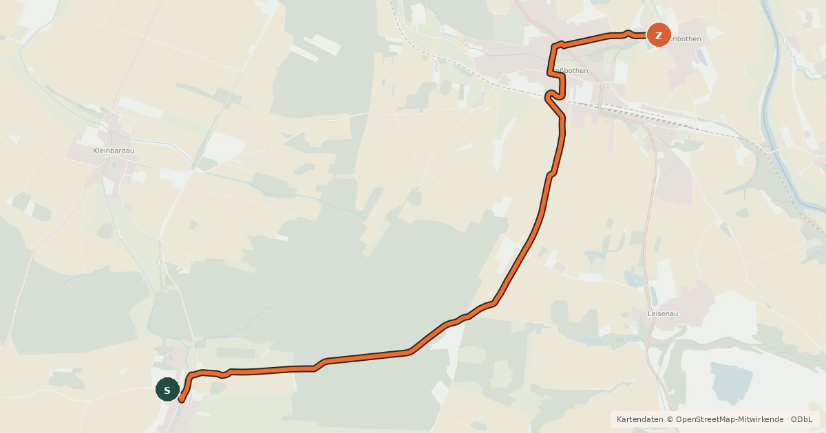 Kartenübersicht der Radroute Radroute Borna-Grimma (Abschnitt Glasten–Großbothen)