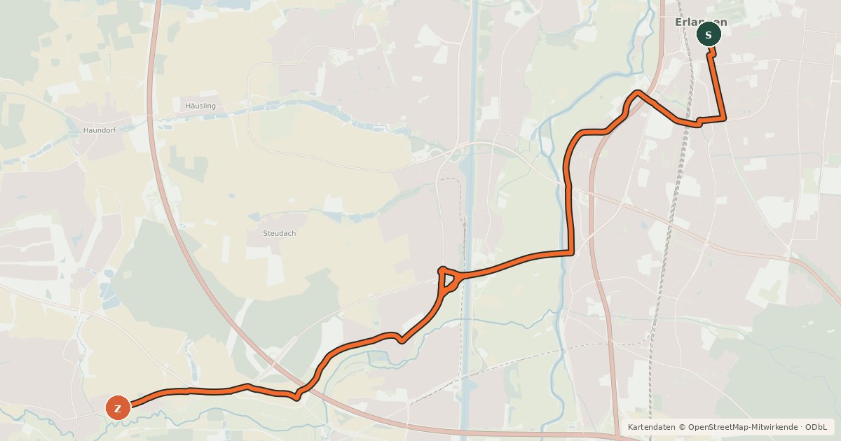 Kartenübersicht der Radroute Radroute Erlangen 4