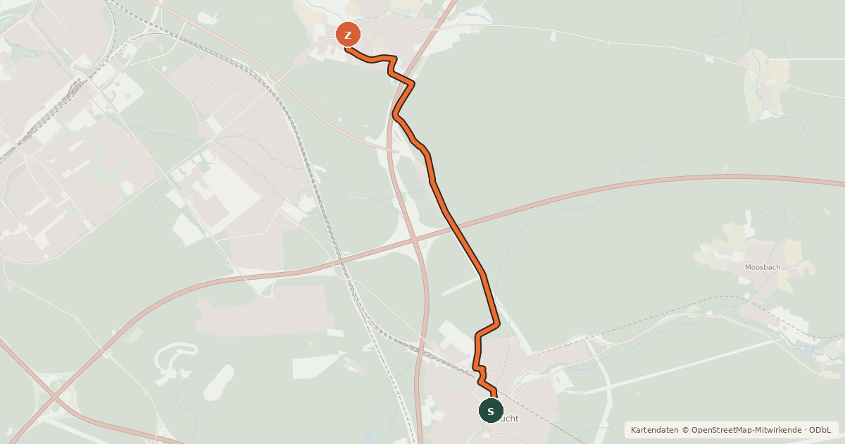 Kartenübersicht der Radroute Radroute Feucht-Fischbach