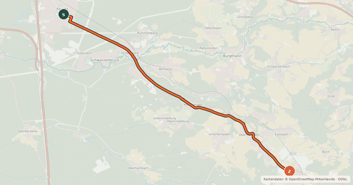 Kartenübersicht der Radroute Radroute Feucht-Neumarkt