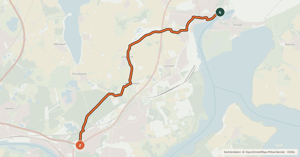 Kartenübersicht der Radroute Radroute (Freizeit) HL28 Herrentunnel - Travemünde