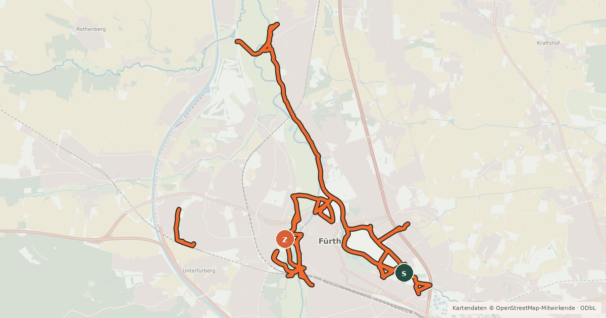 Kartenübersicht der Radroute Radroute Fürther Stadtnetz
