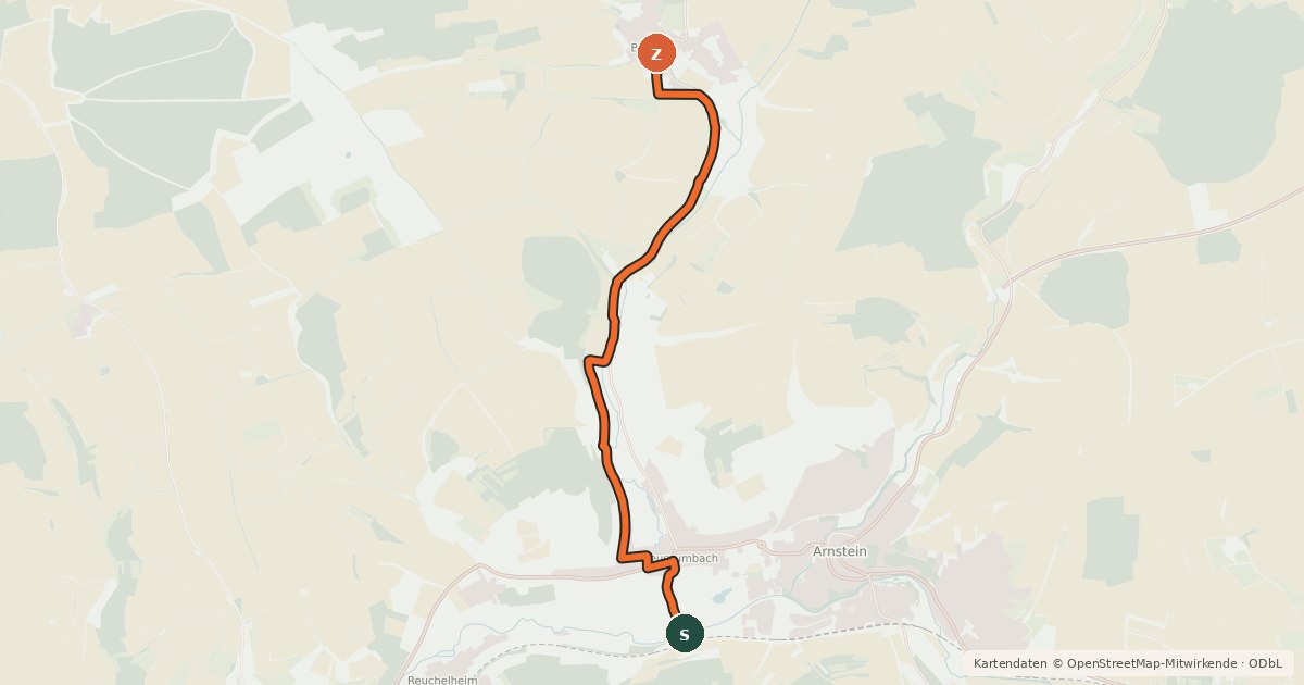 Kartenübersicht der Radroute Radroute Heugrumbach-Büchold