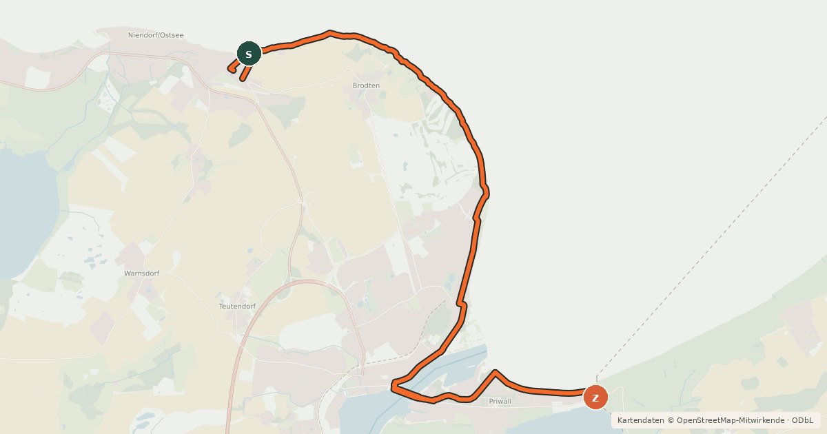 Kartenübersicht der Radroute Radroute HL31 Priwall - Niendorf (Teilstück des Ostseeküsten-Radweg)