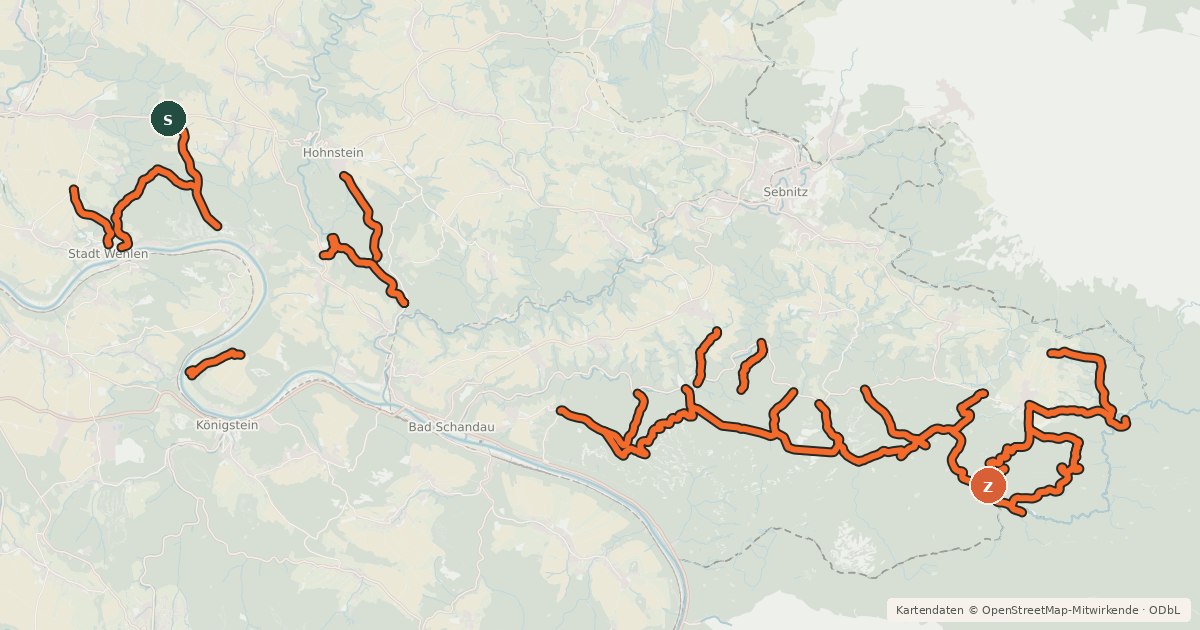 Kartenübersicht der Radroute Radroute im Nationalpark Sächsische Schweiz