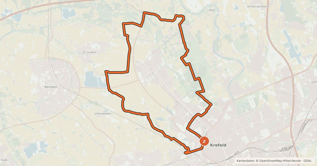 Kartenübersicht der Radroute Radroute Krefeld R1