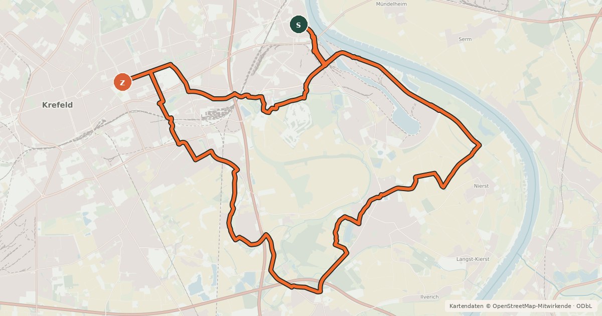 Kartenübersicht der Radroute Radroute Krefeld R4