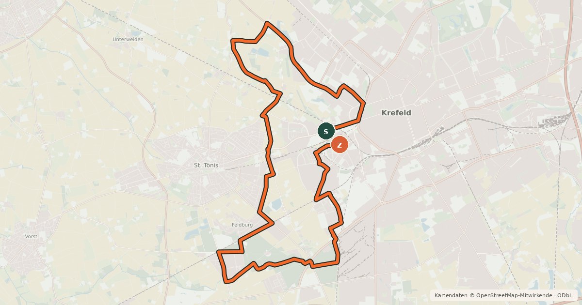 Kartenübersicht der Radroute Radroute Krefeld R6