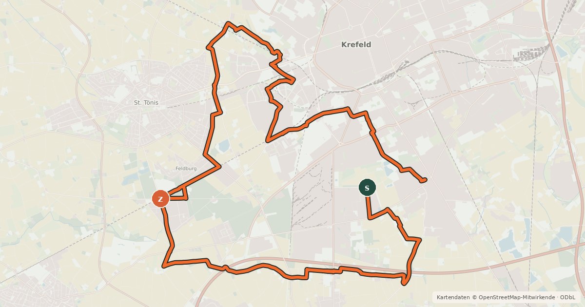 Kartenübersicht der Radroute Radroute Krefeld R7
