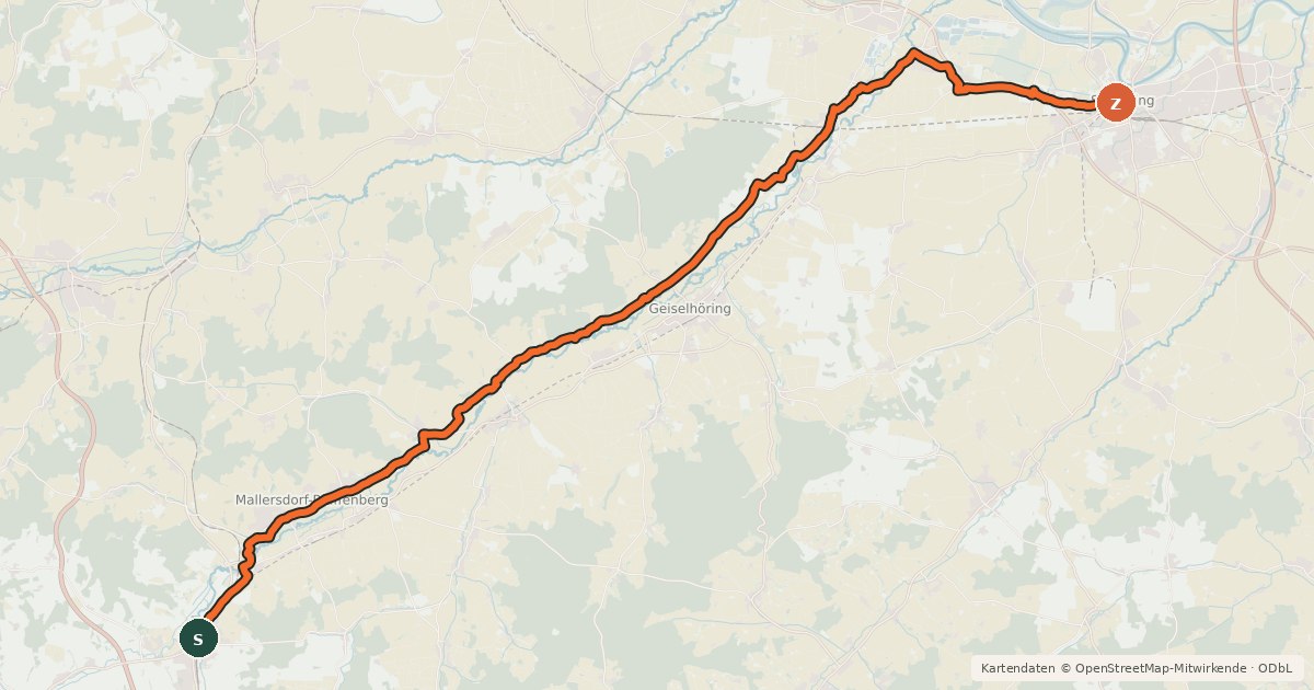 Kartenübersicht der Radroute Radroute Labertalradweg