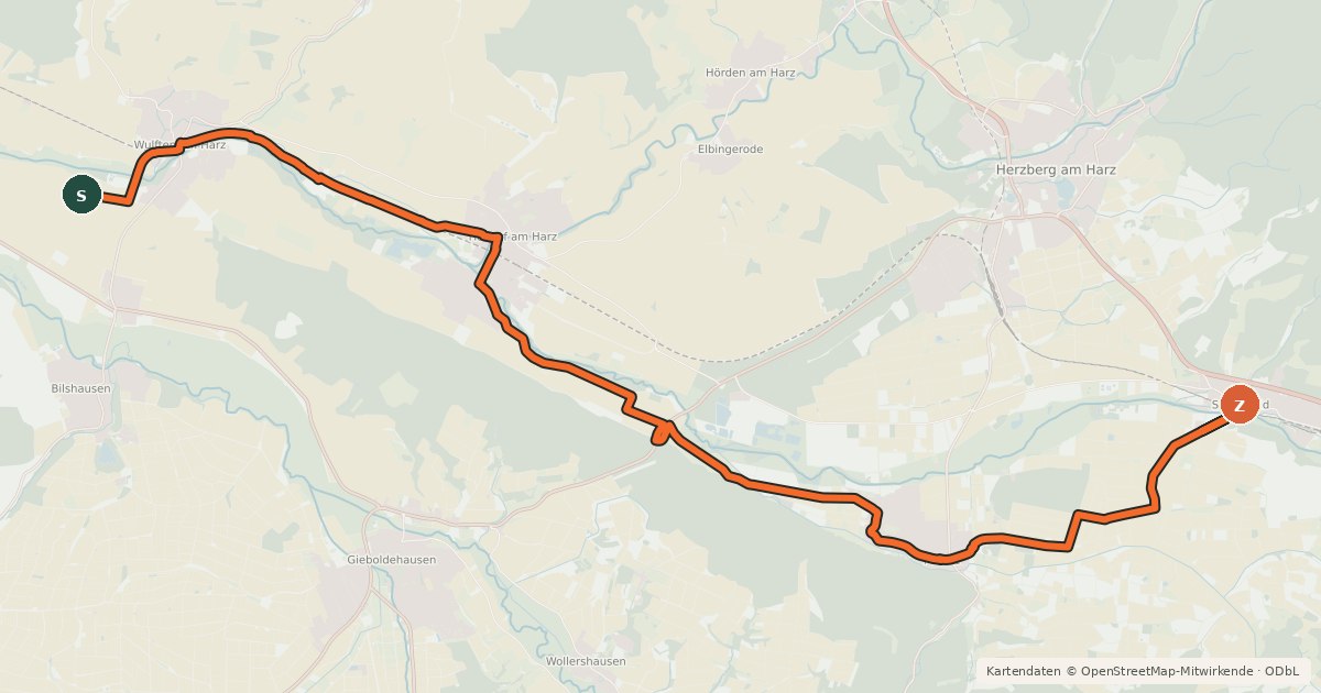 Kartenübersicht der Radroute Radroute Landkreis GÖ R105