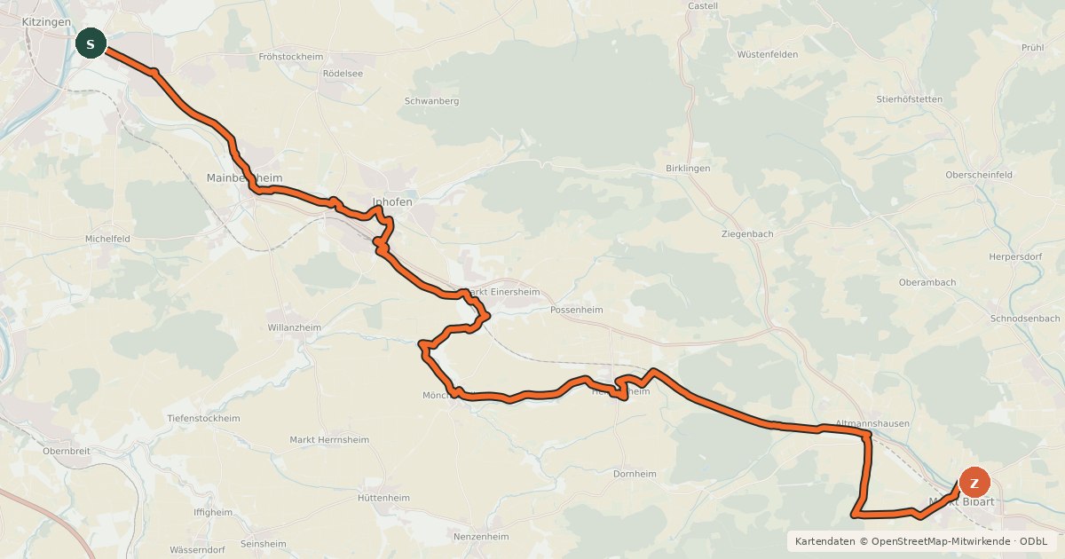 Kartenübersicht der Radroute Radroute Main-Aisch-Radweg Variante I